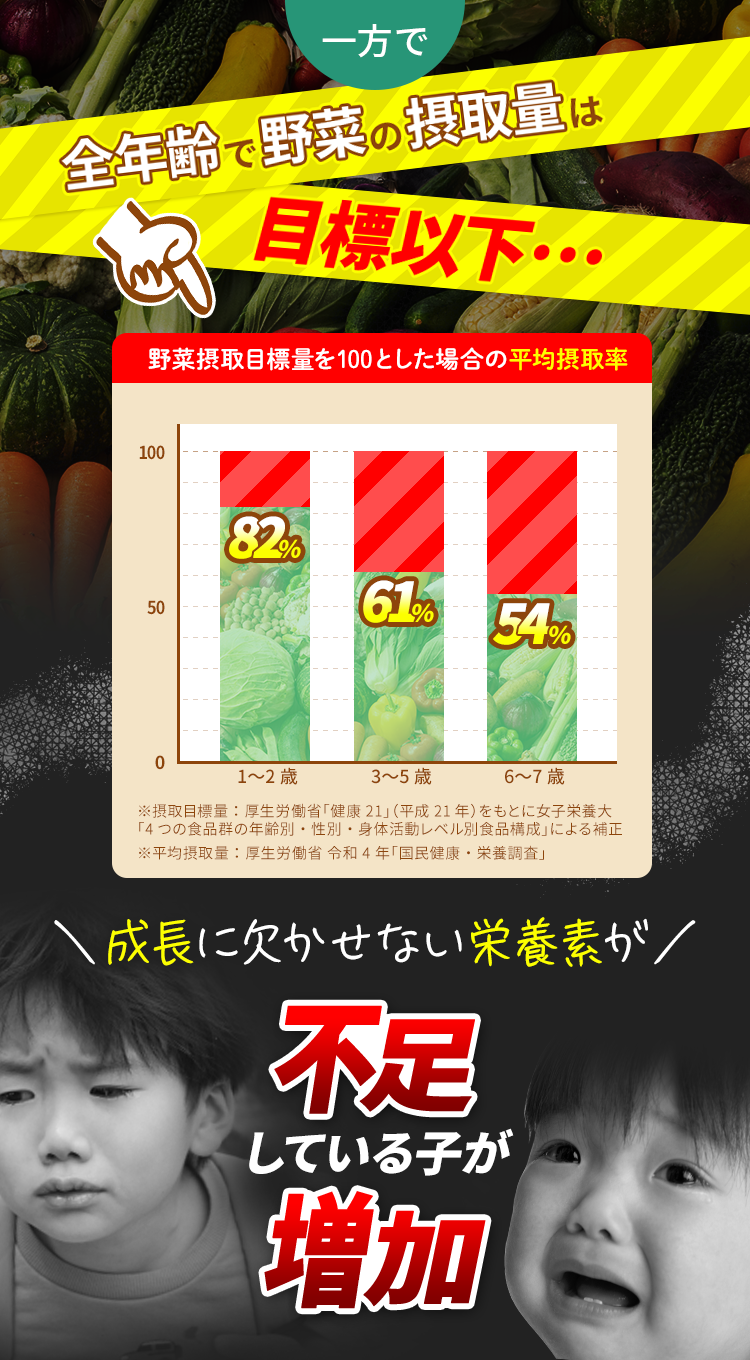 全年齢で野菜の摂取量は 目標以下…